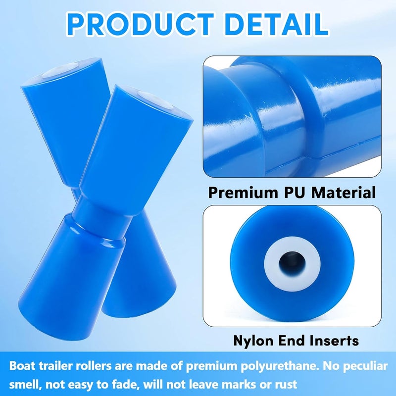 BALAVA Boat Trailer Roller 8/10/12in,Keel Rollers for Boat Trailer,Heavy Duty PU Bow Roller Boat Trailer Accessories Replacement Boat Trailer Parts Fits 5/8" Shaft (Blue,1/2 Pack) - Image 3